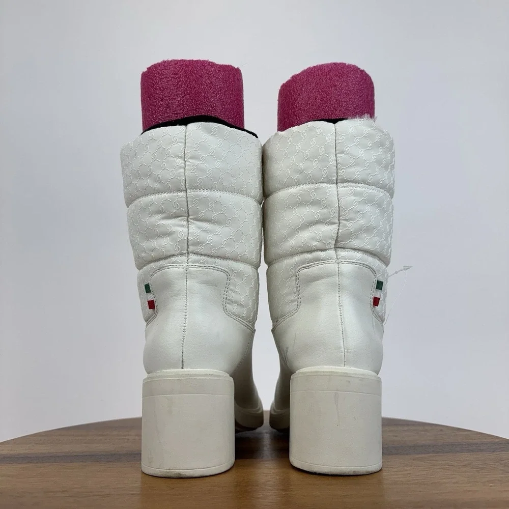 Womens Franco Sarto L-Snow White Faux Leather Block Heel Waterproof Boots Size 7